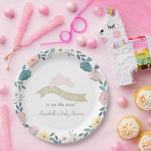 Assiettes En Carton Quelques Bunny Floral Garden Girl Baby shower blan (Fête)