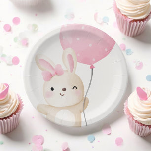 Assiettes En Carton Quelques Bunny Pink Bow Balloon Wink Bunny Baby sh