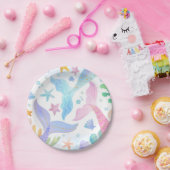 Assiettes En Carton Queue de sirène d'aquarelle sous le Sea Party (Fête)