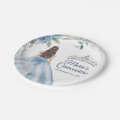 Assiettes En Carton Quinceañera bleu Dusty Fleurs aquarelle  (Angle)