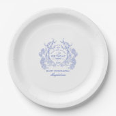 Assiettes En Carton Quinceanera bleu français Floral Crest Custom (Devant)