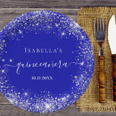 Assiettes En Carton Quinceanera bleu royal argent parties scintillant
