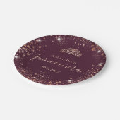Assiettes En Carton Quinceanera Bourgogne rose or tiara nom script (Angle)