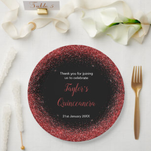 Assiettes En Carton Quinceanera Bright Red Faux Parties scintillant