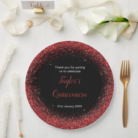 Assiettes En Carton Quinceanera Bright Red Faux Parties scintillant (Mariage)