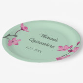 Assiettes En Carton Quinceanera en fleurs de cerisier rose et menthe v (Angle)