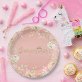 Assiettes En Carton Quinceanera et Tiara Botanique en rose et or (Fête)