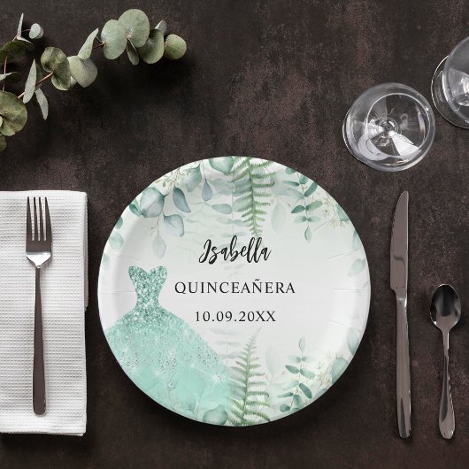 Assiettes En Carton Quinceanera eucalyptus bois vert