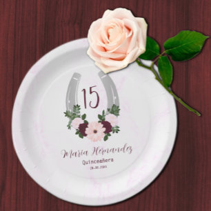 Assiettes En Carton Quinceanera Floral Western Horseshoe