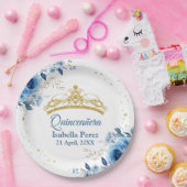 Assiettes En Carton Quinceanera Gold Tiara Parties scintillant et Blue (Fête)