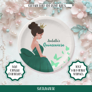 Assiettes En Carton Quinceañera Green Elegant Princess Papier Plaque