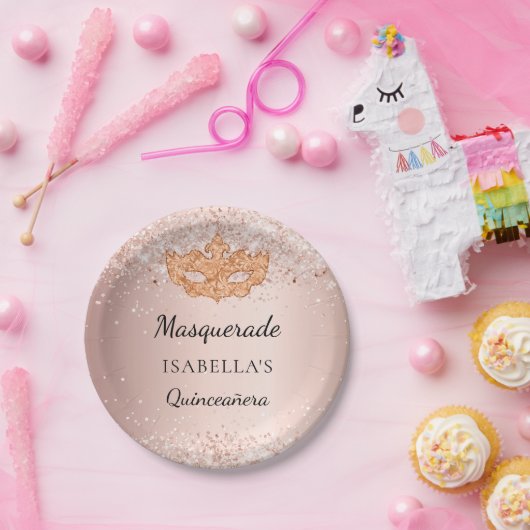 Assiettes En Carton Quinceanera mascarade rose parties scintillant d'o (Fête)