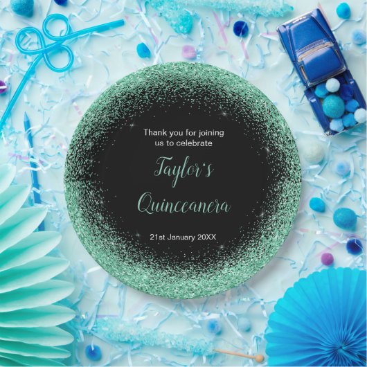 Assiettes En Carton Quinceanera Mint Green Faux Parties scintillant (Fête)