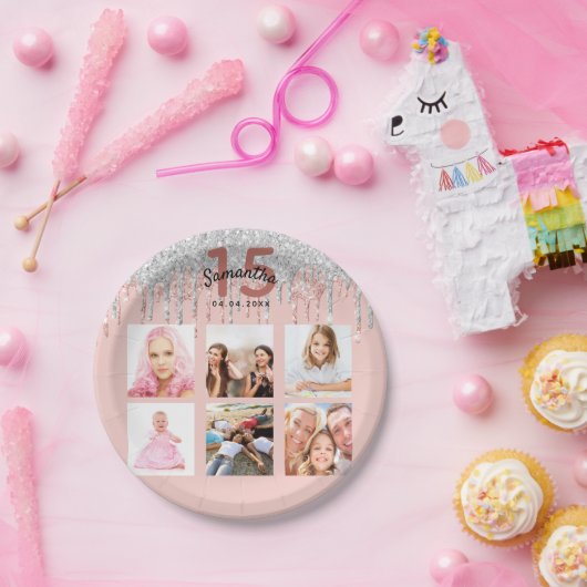 Assiettes En Carton Quinceanera photo rose or parties scintillant rose (Fête)