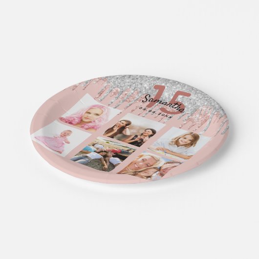 Assiettes En Carton Quinceanera photo rose or parties scintillant rose (Angle)