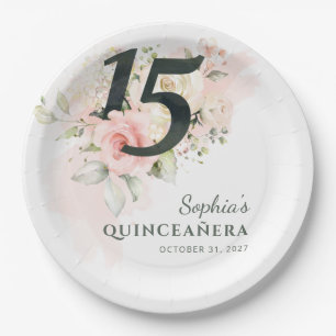 Assiettes En Carton Quinceanera Rose Floral Rustique 15ème anniversair