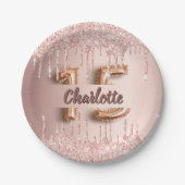 Assiettes En Carton Quinceanera rose or parties scintillant nom goutte (Devant)