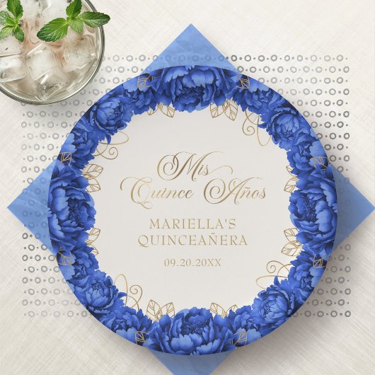 Assiettes En Carton Quinceanera Royal Blue Floral