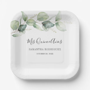 Assiettes En Carton Quinzième anniversaire de la verdure d'eucalyptus