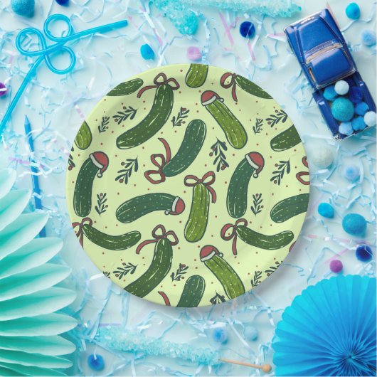 Assiettes En Carton Quirky Festive Pickles de Noël Motif (Fête)