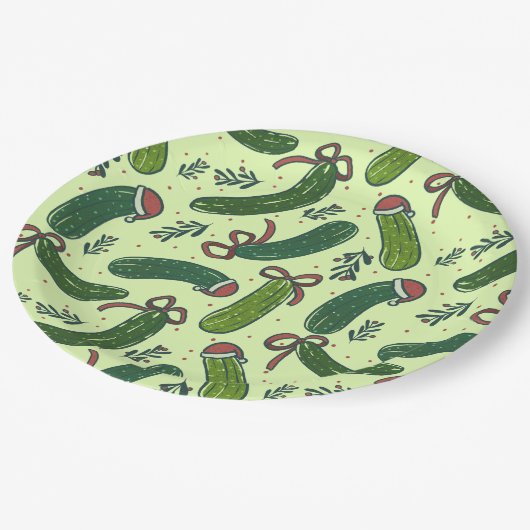 Assiettes En Carton Quirky Festive Pickles de Noël Motif (Angle)