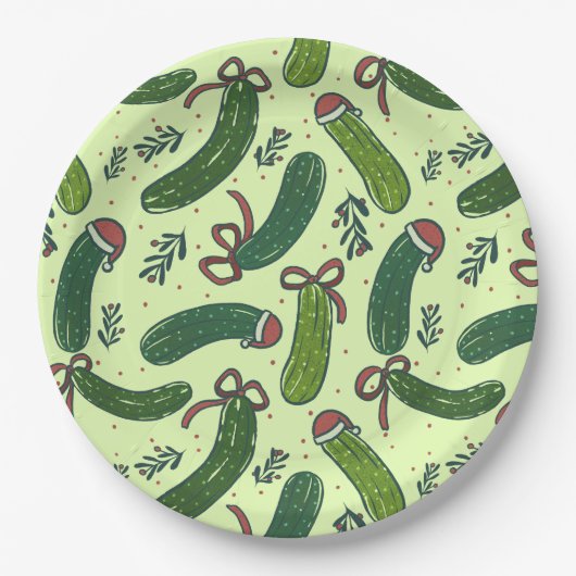 Assiettes En Carton Quirky Festive Pickles de Noël Motif (Devant)