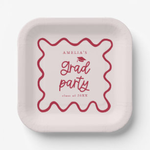Assiettes En Carton Quirky Wavy Line Red Grad Party
