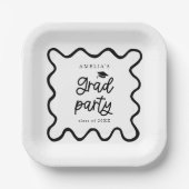 Assiettes En Carton Quirky Wavy Line White Grad Party (Recto)