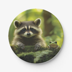 Assiettes En Carton Raccoon adorable et grenouille à la recherche de M