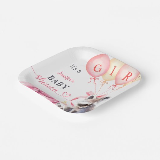 Assiettes En Carton Raccoon Baby shower Girl rose mignon papier (Angulaire)