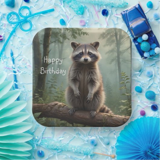 Assiettes En Carton Raccoon en forêt (Fête)
