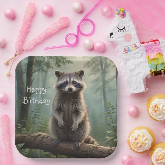 Assiettes En Carton Raccoon en forêt (Fête)