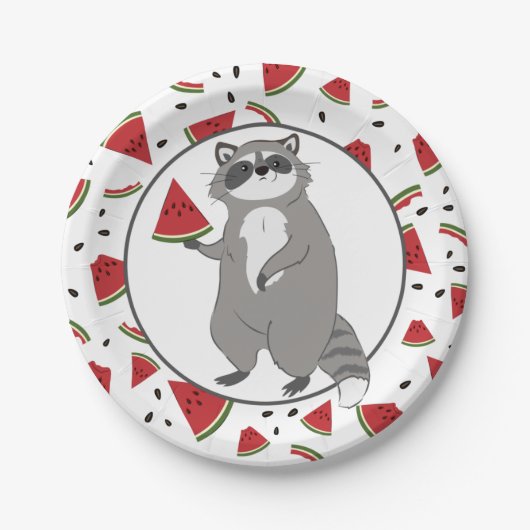 Assiettes En Carton Raccoon mignon avec morceaux de pastèque (Devant)