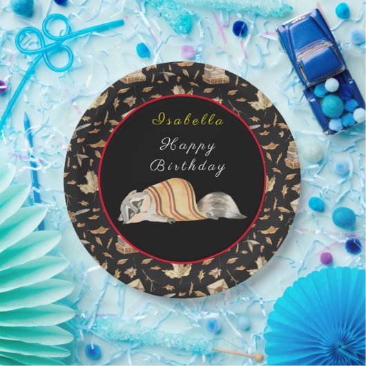Assiettes En Carton Raccoon Sweet Fall Personnaliser Texte et couleur (Fête)