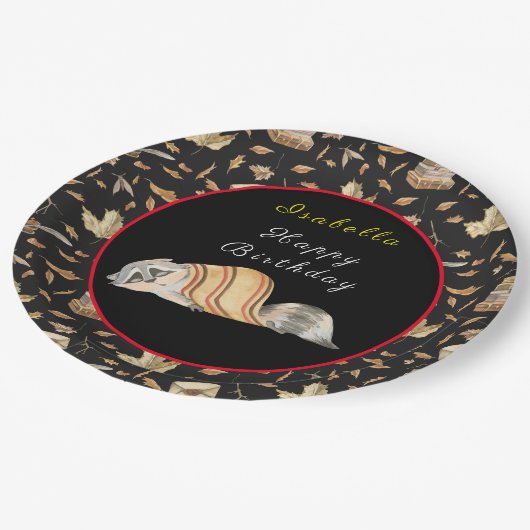 Assiettes En Carton Raccoon Sweet Fall Personnaliser Texte et couleur (Angle)