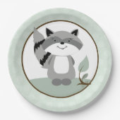 Assiettes En Carton Raccoon Woodland Plaque en papier | Vert (Devant)