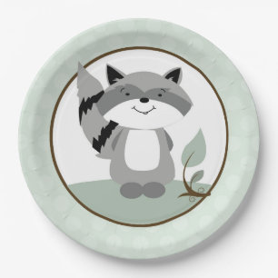 Assiettes En Carton Raccoon Woodland Plaque en papier   Vert