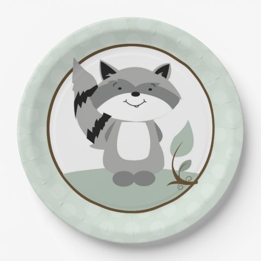Assiettes En Carton Raccoon Woodland Plaque en papier | Vert (Devant)