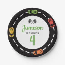 Race Track Boys 4th Birthday Plaques de papier bla