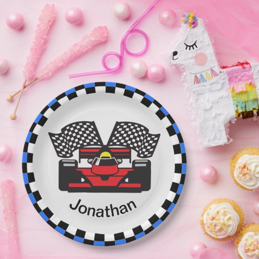 Assiettes En Carton Race Voiture Conception Papier Plaque (Fête)