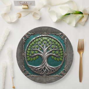 Assiettes En Carton Racines d'Argent de l'Éternité – Arbre de Vie.  