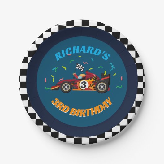 Assiettes En Carton Racing Enfant's Birthday Race Car Thème Invitation (Devant)