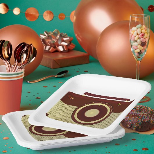 Assiettes En Carton Radio Brown Rétro Et Antique Or