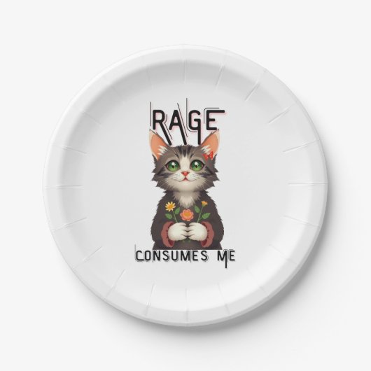 Assiettes En Carton Rage Me Consume Fleur Chat (Devant)