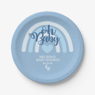 Assiettes En Carton Rainbow Baby Boys Personnalisé Blue Heart