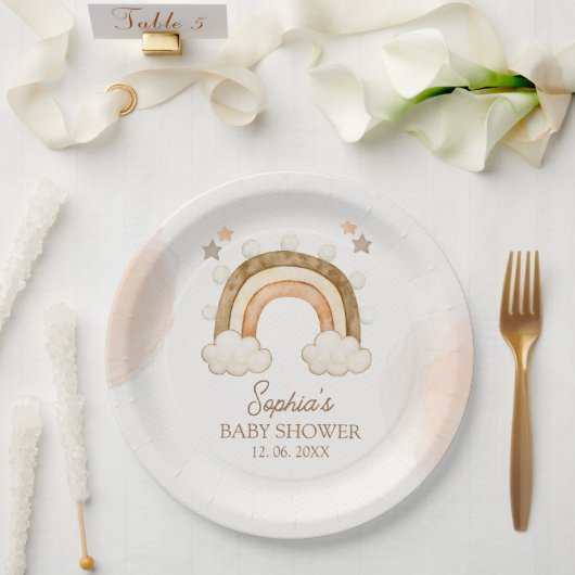 Assiettes En Carton Rainbow Boho Baby Shower Gender Neutral (Mariage)