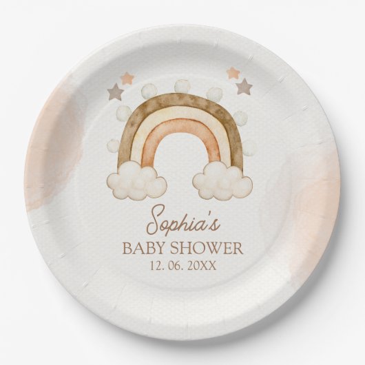Assiettes En Carton Rainbow Boho Baby Shower Gender Neutral (Devant)