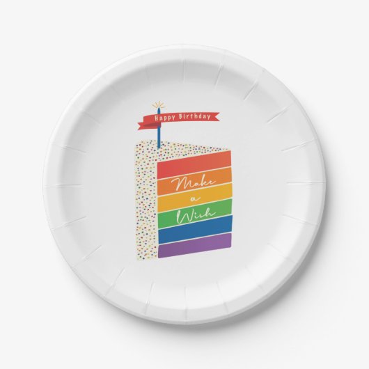 Assiettes En Carton Rainbow Cake Joyeux anniversaire Faire un voeu (Devant)