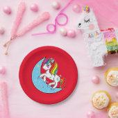 Assiettes En Carton Rainbow Celestial Blue Moon & Stars Unicorn (Fête)