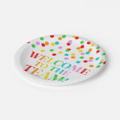 Assiettes En Carton Rainbow Confetti Bienvenue dans l'équipe (Angle)